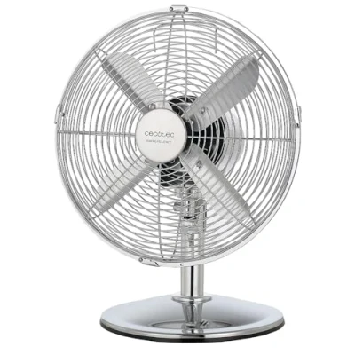 Abbildung von Cecotec Tischventilator EnergySilence 620 RetroDesk. 40 W, Chrom Finish, Durchmesser 30,5 cm mit 4 Flügeln, 3 Geschwindigkeiten, Oszillation, höhenverstellbar, maximale Sicherheit