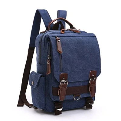 Abbildung von LOSMILE Vintage Rucksack Herren Damen Backpack canvas Daypacks Rucksäcke herrentasche segeltuchtasche Messenger Bag für Arbeit und Schule. (Tiefes Blau)