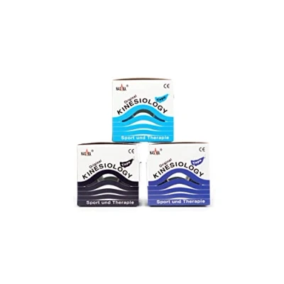 Abbildung von Nasara Original Kinesiologisches Physio Sport Tape: Sparset,Blue Line&#039; mit 3 Tapes in türkis, mittelblau und dunkelblau für Medizin, Rollengröße 5cm x 5m