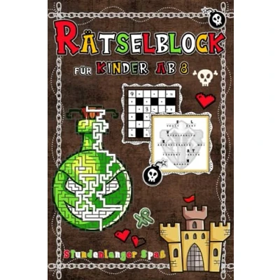 Abbildung von Rätselblock für Kinder ab 8: Wortsuche, Zahlenrätsel, Denkrätsel, geheime Botschaften, Rasterbilder, 3D Labyrinthe, fehlende Buchstaben, Sudoku, Logikrätsel