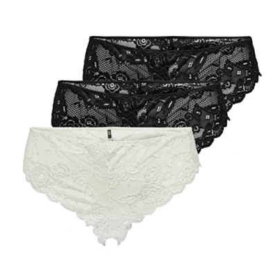 Abbildung von ONLY Damen ONLCHLOE LACE Brazil 3 Pack, Black/2xBLACK + 1XWHITE, S