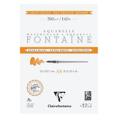Abbildung von Clairefontaine 976027C Block Aquarellpapier Fontaine extraweiß satiniert, 2 seitig geleimt, 12 Blatt A4 300g, 1 Stück