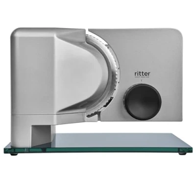 Abbildung von ritter sono 2 Elektrischer Allesschneider &amp; Brotschneidemaschine aus Metall mit ECO Motor, Made in Germany, Silbermetallic