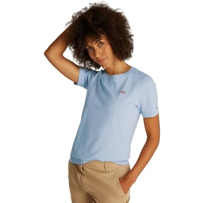 Abbildung von Tommy Hilfiger Contrast FLAG TEE Tshirt basic, Damen, Größe: Small, Breezy blue