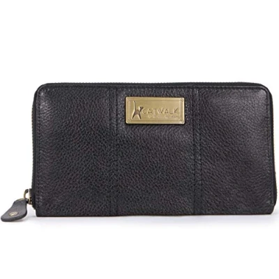 Abbildung von Catwalk Collection Handbags Damen Leder Geldbörse Geldbeutel Mittelgroß 8 Kartenfächer und Münzfach RFID Blocker Gallery Schwarz