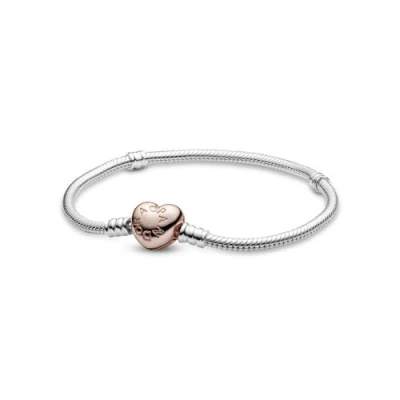 Abbildung von PANDORA Moments Schlangen Gliederarmband mit Herz Verschluss, 580719 16, Silber/Rosé, 16 cm