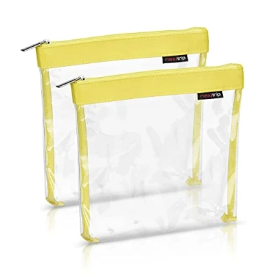 Abbildung von nextrip Kulturbeutel [2&#039;er Set] Transparent für Flüssigkeiten Handgepäck Kosmetiktasche durchsichtig Flugzeug Reiseset Kosmetik Beutel (Gelb)