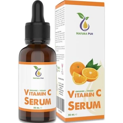 Abbildung von Vitamin C Serum BIO mit Hyaluronsäure 50ml, vegan Anti Aging Gel pflegendem Traubenkernöl und Aloe Vera gegen Falten für Gesicht &amp; Dekollete