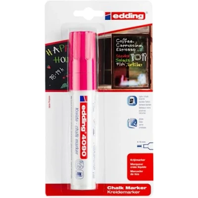 Abbildung von edding 4090 Kreidemarker neon pink 1 Kreidestift Keilspitze 4 15 mm breiter für Tafel abwischbar zum Beschriften von Fenster, Glas, Spiegel Tafelstift mit deckenden Farben