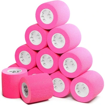 Abbildung von Inksafe Rosa Selbsthaftende kohäsive Bandagen, Haftbandage, Grip Wrap Tattoo 5 cm x 4,5 m, Box mit 12 Stück
