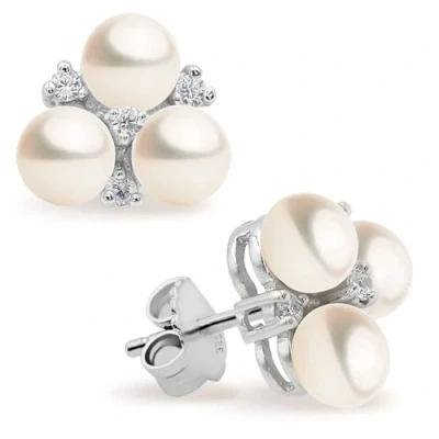 Abbildung von Damen Perlenohrringe mit drei 4 5 mm Süßwasser Zuchtperlen Weiß Zirkonia SECRET &amp; YOU Perlenohrstecker 925er Sterlingsilber
