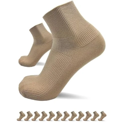 Abbildung von sogzz Diabetikersocken Herren Damen 12 Paar ohne Gummibund, Naht, Kurzsocken,kurze Diabetiker Socken, Quarter Socken kurz, 80% Baumwolle, Modell: Diabetic Quarter, 43 46 Beige