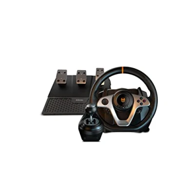 Abbildung von Krom K WHEEL PRO NXKROMKWHLPRO Lenkrad , Pedal und Schalthebelset, Lenkradwippen, 3 Empfindlichkeitsmodi, PC, PS3, PS4, XBOX ONE &amp; SWITCH, schwarz