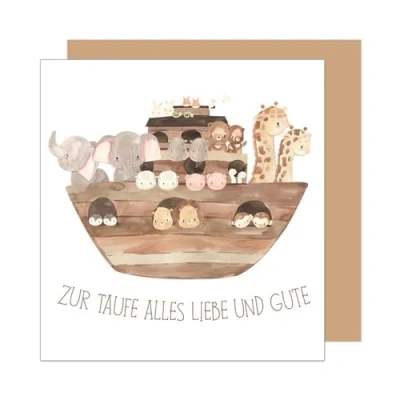 Abbildung von Edition Seidel Premium quadratische Glückwunschkarte zur Taufe mit Umschlag. Taufkarte Grusskarte Karte Alles Liebe Arche Noah Tiere Taufkind (ETQ100)