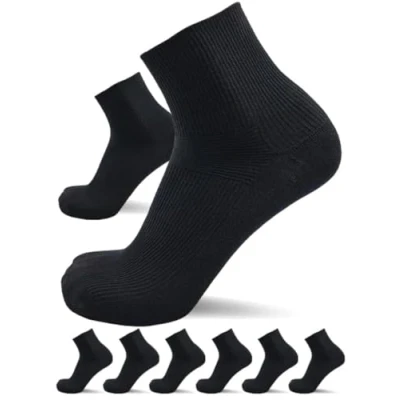 Abbildung von sogzz Diabetikersocken Herren Damen 6 Paar ohne Gummibund, Naht, Kurzsocken, kurze Diabetiker Socken, Quarter Socken kurz, 80% Baumwolle, Modell: Diabetic Quarter, 43 46 Schwarz