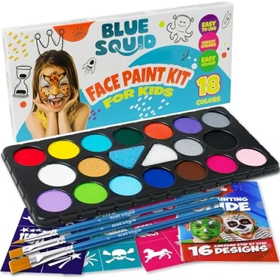 Abbildung von Blue Squid Gesichtsbemalungsset für Kinder Ultimatives in 18 Farben, Schablonen Sicher empfindliche Haut, ungiftiges professionelles Kinderparty