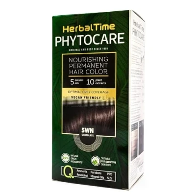 Abbildung von Herbal Time Phytocare Permanent Haarfärbung, Farbe Schokoladenbraun 5WN Professionelles Naturhaarfarbe Kit Pflegt und schützt dein Haar Ohne Ammoniak, PPD SLS 124,5 ml
