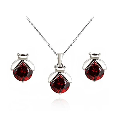 Abbildung von Crystalline Azuria Marienkäfer Rot Zirkonia Kristalle Schmuck Set Halskette Anhänger Ohrstecker 18 kt Weiß Vergoldet für Damen