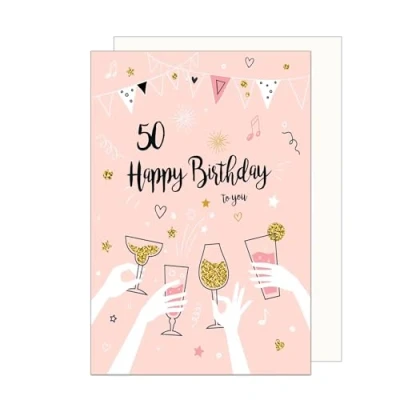 Abbildung von Edition Seidel Premium Glückwunschkarte zum 50. Geburtstag mit Umschlag. Geburtstagskarte Grußkarte Billet Happy Birthday to you Frau Freundin Drinks Party rosa (GZ353 50 SW024)