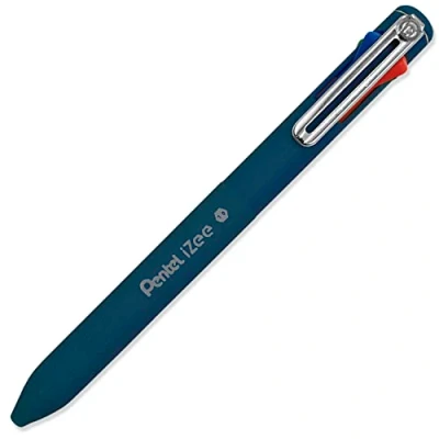 Abbildung von Pentel BXC470 DC 4 Farben Kugelschreiber iZee, Farbauswahl (schwarz/rot/blau/grün) über seitliche Drücker in Schreibfarbe, 0,5 mm Strichstärke, nachfüllbar, 1 Stück