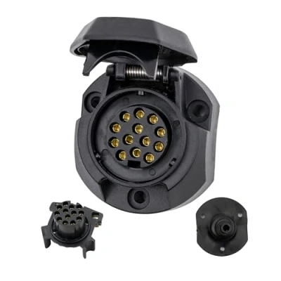 Abbildung von 13+1 polige Steckdose, 1 Pack, Hartplastik Gehäuse, mit Abschaltautomatik, 13 pol Steckdose nach ISO 11446 genormt, Steckanschluss für 12 V Systeme, Buchse Klappdeckel, pin socket