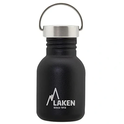 Abbildung von Laken Basic Edelstahlflasche, Trinkflasche Weite Öffnung mit Edelstah Schraubverschluss, BPA frei 0,35L, Schwarz