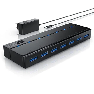 Abbildung von CSL USB Hub 3.2 Gen1 mit Netzteil aktiv aktiver 7 Port Verteiler inkl. 1x 12V 3A DC Hohlsteckernetzteil für PC Notebook Laptop PS4 Tablet MacBook Super Speed bis zu 5 Gbit s