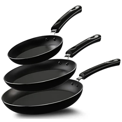 Abbildung von KICHLY Antihaft Bratpfannenset, 3er Set Induktionskochplatten, professionelle Pfannensets mit Antihaftbeschichtung, Küchengeschirr 20cm, 24cm und 28cm (Schwarz)