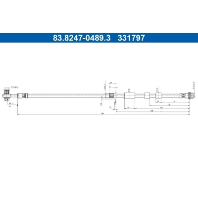Abbildung von ATE 83.8247 0489.3 Bremsschläuche 487mm M10x1,5mm FORD: Kuga Mk3 2.0 EcoBlue mHEV, 4x4, 1.5 EcoBoost, TDCi, 2.5 FHEV