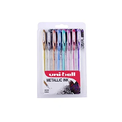 Abbildung von uni ball UM 120NM Signo Metallic Gel Ink Tintenroller mit Super Tinte, 0,8 mm Spitze, 8er Packung verschiedenen Farben