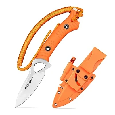 Abbildung von TONIFE Explorer Feststehendes Messer mit Scheide 8Cr14MoV Klinge Multifunktionales Überlebensmesser, Glasfaserverstärkter Nylongriff für Outdoor EDC (Orange+Satin)