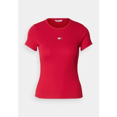 Abbildung von Tommy Jeans SLIM Badge TEE Tshirt basic, Damen, Größe: 34, Ruby rhubarb