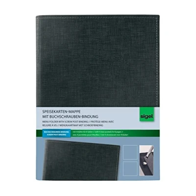 Abbildung von SIGEL SM135 Speisekarten Mappe / Dokumentenmappen mit Buchschrauben Bindung für A5, schwarz edler Leinenstruktur, strapazierfähig und leicht abwischbar