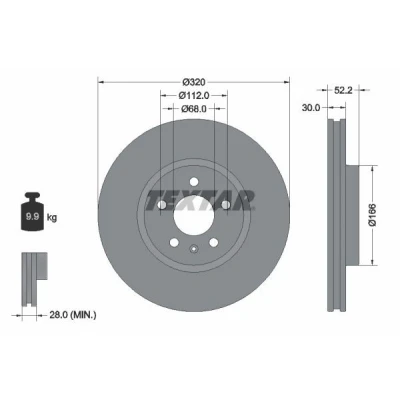 Abbildung von TEXTAR PRO+ 92160005 Bremsscheibe 320 30 05/06 112 innenbelüftet beschichtet hochgekohlt ohne Radbefestigungsbolzen, Radnabe AUDI: A4 B8 Avant
