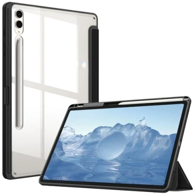 Abbildung von Fintie Hybrid Hülle für Samsung Galaxy Tab S10+ Plus/S9+ Plus 12.4 Zoll Tablet mit Stifthalter Stoßfeste Schutzhülle transparenter Hartschale auf der Rückseite, Schwarz