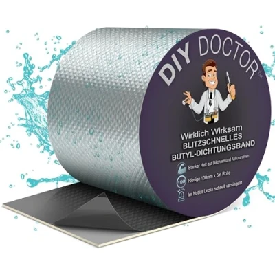 Abbildung von DIY Doctor Butyl Klebeband, Dichtband 100mm x 5m wasserdichtes und selbstklebendes Klebeband/Dichtband vielseitig einsetzbar für verschiedene Anwendungen, auch unter Wasser Abdichtband Butylband
