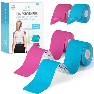 Abbildung von Health Press® Kinesiotapes 4 Kinesiologie Tape Rollen 2x Blau + Rosa (5cm x 5m) Kinesiotape Profi Physio und Sporttape Hautfreundliche Tapes DERMATEST: SEHR GUT
