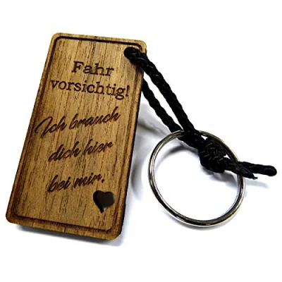 Abbildung von Lieblingsmensch Schutzengel Schlüsselanhänger Holz Modell: Fahr vorsichtig! Ich brauch Dich hier bei mir Herz