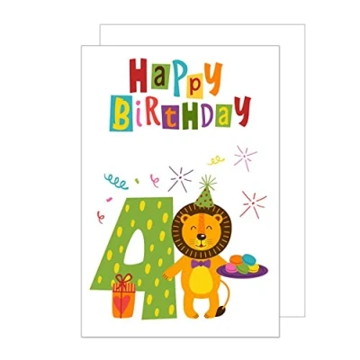 Abbildung von Edition Seidel exklusive Premium Geburtstagskarte zum 4. Geburtstag mit Umschlag. Glückwunschkarte Kinder Junge Mädchen eine einzeln Karte (G2944 SW022)