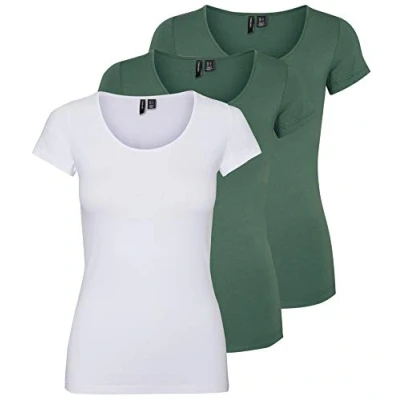 Abbildung von VERO MODA Damen VMMAXI My Soft SS U Neck GA 3PACK 10247489, Bright White/Laurel Wreath &amp; L, L