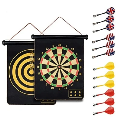 Abbildung von HelaCueil Magnetisch Sichere Dartscheibe Dartboards ∅38cm für Kinder und Erwachsene Doppelseitige (mit 12 Pfeilen)