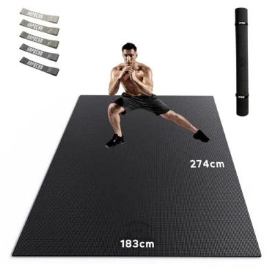Abbildung von HAPBEAR Extra Groß Breit Sportmatte Fitnessmatte Gymnastikmatte rutschfest Yogamatte 274m x 183cm 8mm Dicke, Hoher Dichte Ultra Haltbar PVC,Trainingsmatten mit Fitnessbänder, Schuhfreundlich 06