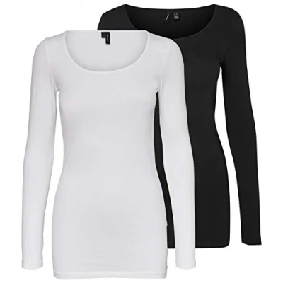 Abbildung von VERO MODA Damen VMMAXI My LS Soft Long U Neck GA 2P 10167784, Bright White/Black, S