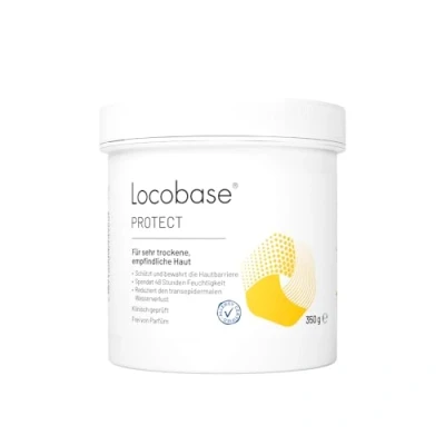Abbildung von Locobase Protect Creme 48h Feuchtigkeitscreme für trockene &amp; irritierte Haut Körper Gesichtspflege stärkt die Hautbarriere parfümfrei ganze Familie 350g