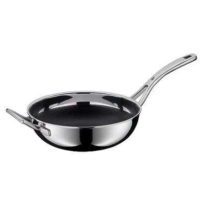 Abbildung von WMF Profi Resist Wokpfanne 28 cm, Wok Induktion, Mehrschichtmaterial vollbeschichtet, Wabenstruktur, Edelstahlgriff, backofenfest