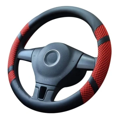 Abbildung von Pahajim Auto Lenkradhülle Lenkrad Abdeckung Microfiber Leder Anti Rutsch Lenkradabdeckung Breathable für LKW/Auto/Jeep/SUV, Universal 38(Rot)
