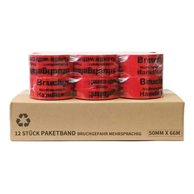 Abbildung von TK THERMALKING Klebeband Packband Paketband mit Hinweis auf Tape (Bruchgefahr Achtung nicht werfen Vorsicht zerbrechlich Glas handle with care Fragile) (12)
