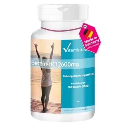 Abbildung von Betain HCl 2600mg 180 Kapseln vegan hochdosiert Vitamintrend®
