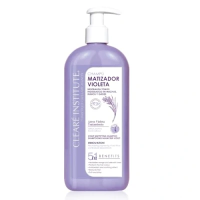 Abbildung von Clearé Institute Violettes Farbshampoo Neutralisiert unerwünschte Töne speziell für Gefärbtes, Blondes, Gebleichtes oder graues Haar 96,6% natürliche Inhaltsstoffe 400ml