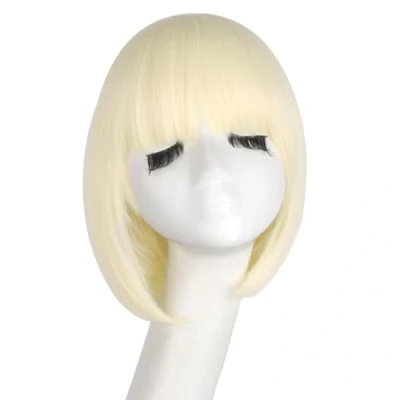 Abbildung von MapofBeauty 12 Zoll/30cm Modische Glatt Pony Kurz Cosplay Perücke(Hell Gold)